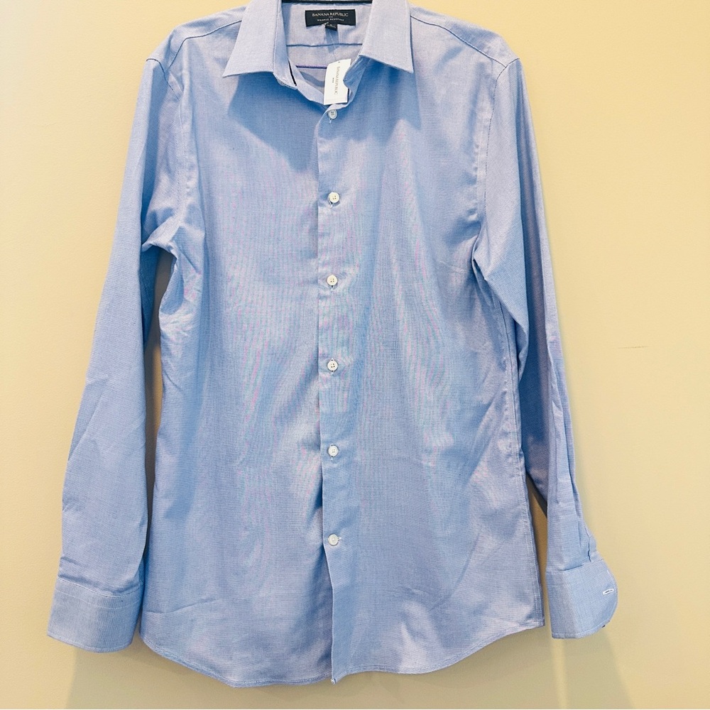 Banana Republic Men's Light Blue Slim Fit Wrinkle Resistant Dress Shirt S Office